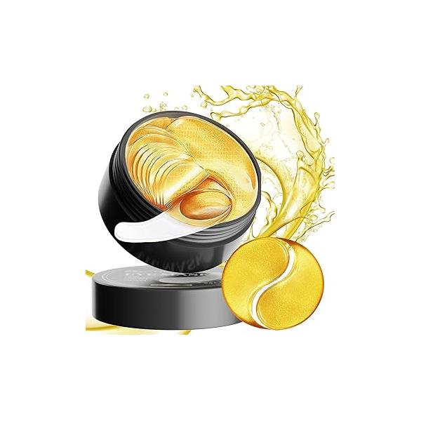 24K Gold Eye Mask (60PCS) - Patches for Puffy Eyes & Dark Circles, Under Masks Circles and Puffiness, Gel Pads w/Collagen,