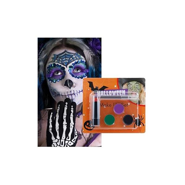 Purple Black Green Face Body Paint Demonic Special Effects SFX Halloween Makeup, Cream Washable Formula Painting for Adults Children Cosplay, Kit (A Set)