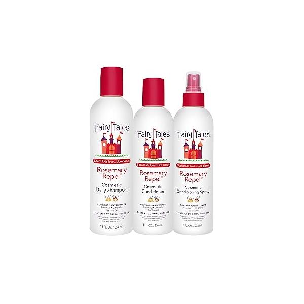 Fairy Tales Rosemary Repel Daily Kids Shampoo, 12 fl oz., Conditioner, 8 oz. & Conditioning Spray, Star Trio- Like the Smell, Lice Do Not