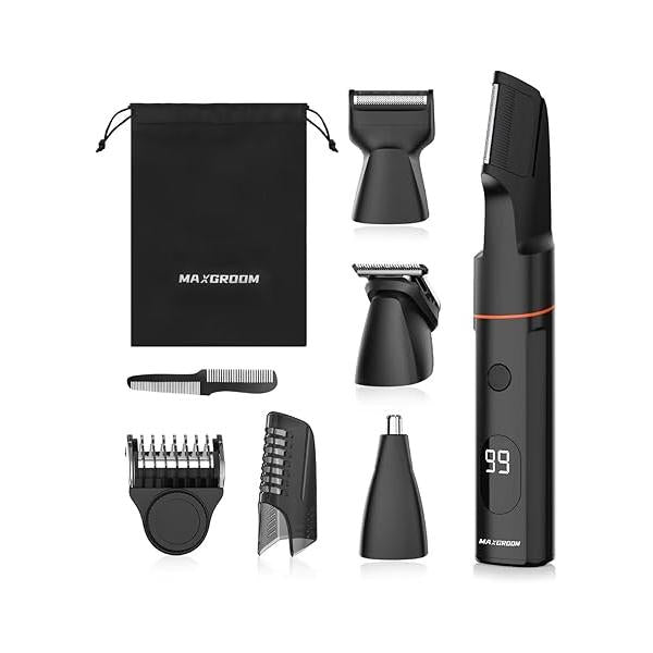 Manscape Body Hair Trimmer for Men, Waterproof Pubic, Groin & Ball Shaver, No-Nick Mens Grooming Kit with LED Display, Type-C USB Rechargeable, Guide Comb Travel Lock