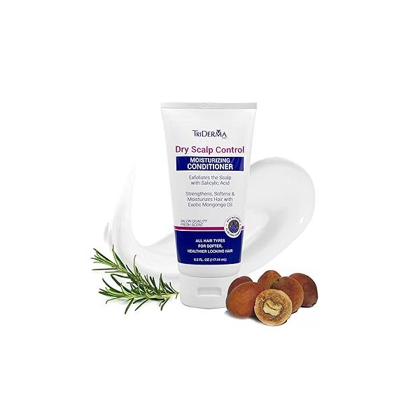 TriDerma Dry Scalp Control Deep Moisturizing Hair Conditioner - Salon Quality Treatment Salicylic Acid, Exfoliates, Nourishes & Strengthens Exotic Mongongo Rosemary Oil 6 oz