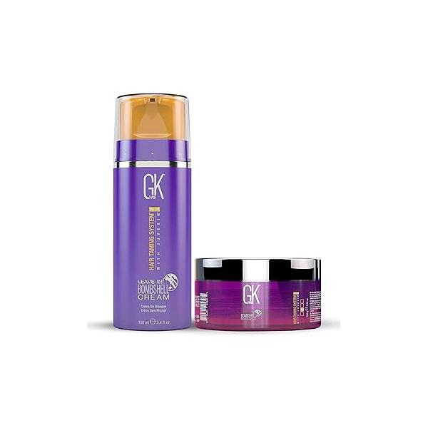 GK HAIR Global Keratin Leave In Bombshell Cream (100ml/ 3.4 fl. oz) Blonde Hair Smoothing And Ultra Masque (200g/7.5oz) Toning Color Pigments.