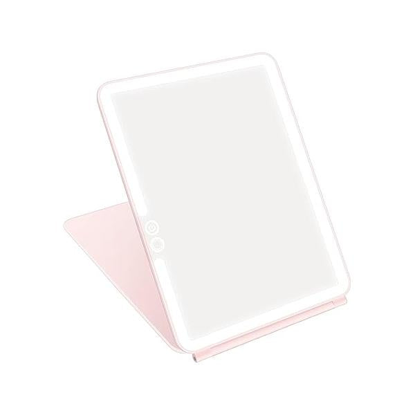 deweisn Folding Travel Mirror Lighted Makeup with 72 LEDs 3 Colors Light Modes, USB Rechargable, Portable, Ultra Thin, CompactVanity Touch Screen Dimming for Cosmetic (Green)