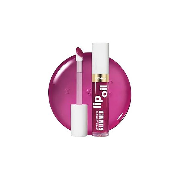 REVLON Super Lustrous Glimmer Lip Oil, Moisturizing & Tinted, Shiny Finish, Made with Plant-Based Squalane, 005 Vio-lit, 0.13 fl oz