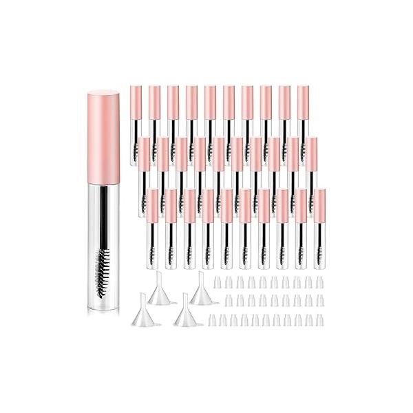 Maitys 30 Pack 10 ml Empty Mascara Tubes with Brush Wand Refillable Eyelash Cream Container Bottle Funnels Leak Stoppers for Castor Oil/eyebrow Growth Serum/coconut Oil DIY Cosmetics(Pink)