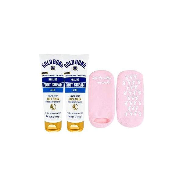 Gold Bond Ultimate Healing Foot Cream, 4 oz, 2 Pack - Effective Cream for Dry Cracked Heels and Feet, Bundled Soft Silky Socks