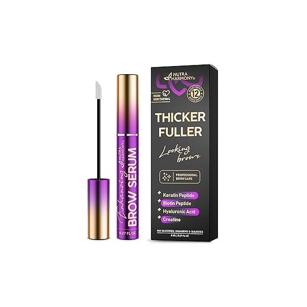 Enhancing Brow Serum for Eyebrow Growth with Keratin & Biotin Peptides, Hyaluronic Acid, Creatine and Castor Oil Fuller, Thicker Brows, Strength Nourishment Treatment, Non-Irritating Vegan, 8ml