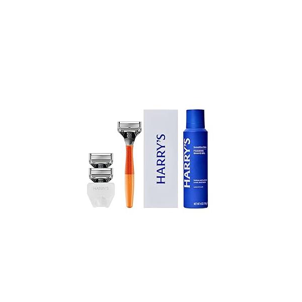 Harry's Shaving Kit for Men - Razor Handle, 3 Blade Refills, Foaming Shave Gel, and Travel Cover Sage