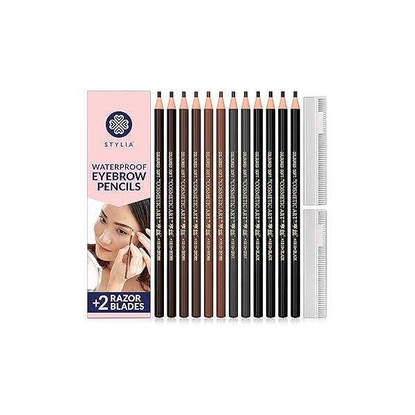 Stylia Waterproof White Eyeliner Pencil For Women - Long-Lasting Microblading Supplies Brow Pencil, Perfect for Defining, Highlighting & Brightening Eyes (12PC White)