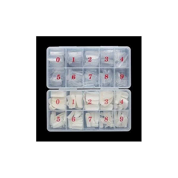 Half Cover Acrylic False Nail Tips, 1000PCS Fake Shape Artificial Nails Tips 10 Sizes with Case for Art Salons and Home DIY (Clear+Natural)