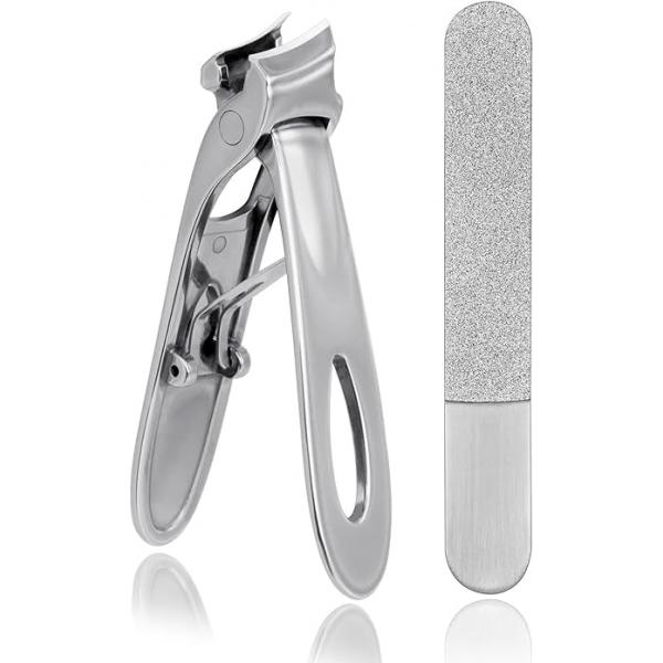 Slanted Nail Clippers for Men, Seniors, Ultra Sharp Ingrown Toenail Thick Toenails (Silver, Mid)