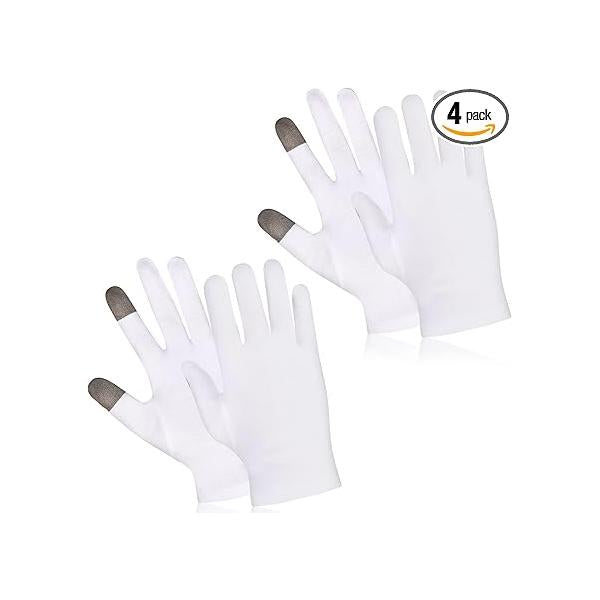 2 Pairs Touch Screen Thin Moisturizing Gloves, White Cotton Gloves for Dry Hands Skin Spa Rough-Cracked Chapped Eczema