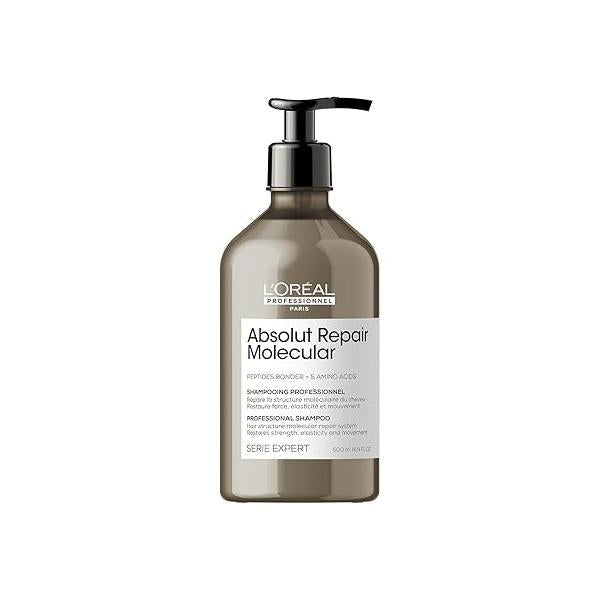 L'Oréal Professionnel Paris Absolut Repair Molecular Shampoo - Repairs Damage & Restores Strength For All Damaged Hair, With Peptide Bonder Amino Acids, Sulfate-Free
