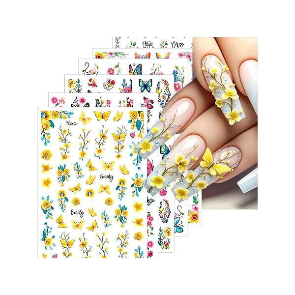 Flower Nail Stickers,3 Sheet Decals,White Petal Art Stickers for Art, Series Self-Adhesive Decals Women