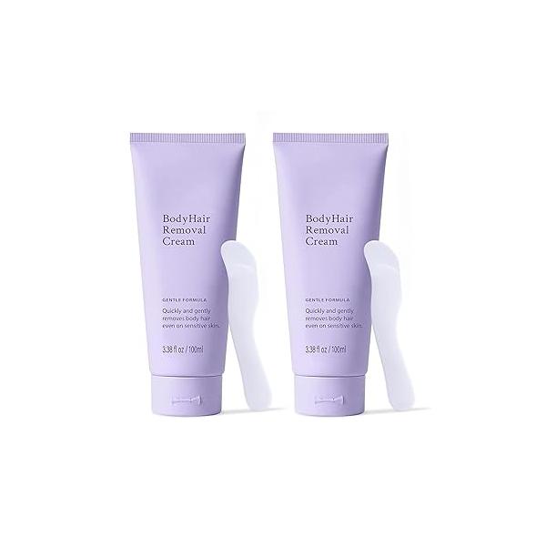 2-Pack Body Hair Removal Cream for Sensitive Skin - Painless & Gentle Depilatory with Spatula Applicator, Unisex Skincare, 3.38 Fl Oz