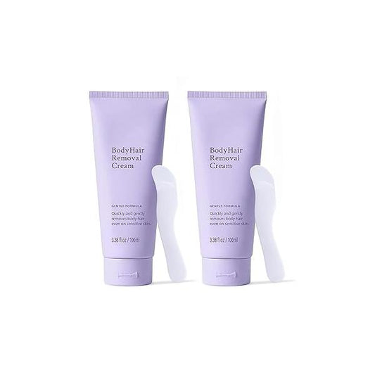 2-Pack Body Hair Removal Cream for Sensitive Skin - Painless & Gentle Depilatory with Spatula Applicator, Unisex Skincare, 3.38 Fl Oz