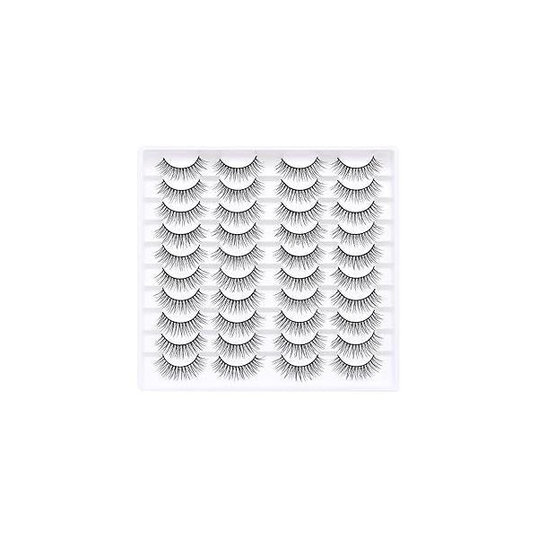 False Eyelashes 20 Pairs Wispy Lashes Faux Mink 14mm 3D Fluffy Cat Eye （style 20-061)