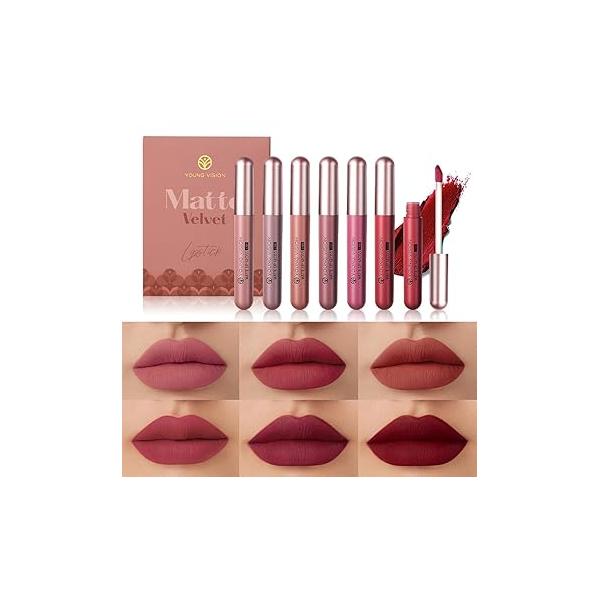 YOUNG VISION 6-Pc Matte Nude Liquid Lipstick Set - Long-Lasting & Pigmented Shades, Lip Gloss Bundle Gift Collection for Girls/Women