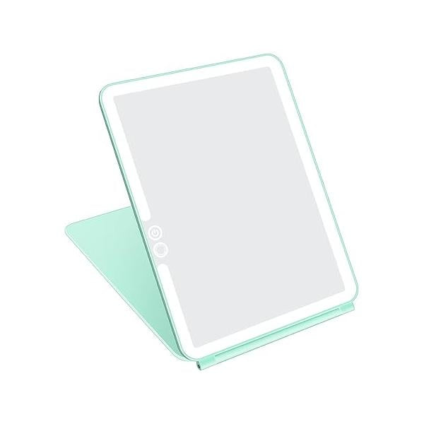 deweisn Folding Lighted Makeup Mirror with 72 LEDs 3 Colors Light Modes USB Rechargable 1800mA Batteries Portable Ultra Thin Compact Vanity Dimmable Travel