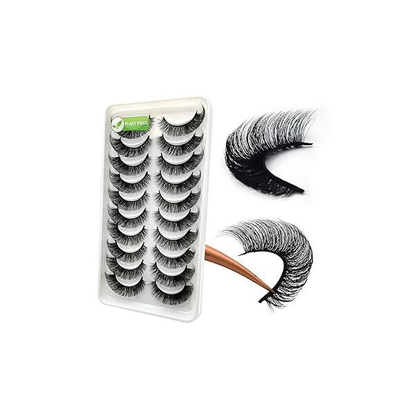 Royaomis D Curl Cat Eye lashes Wispy Russian Strip Lashes that Look Like Extensions 8D False Eyelashes Natural Pack 10 Pairs (RM-41)