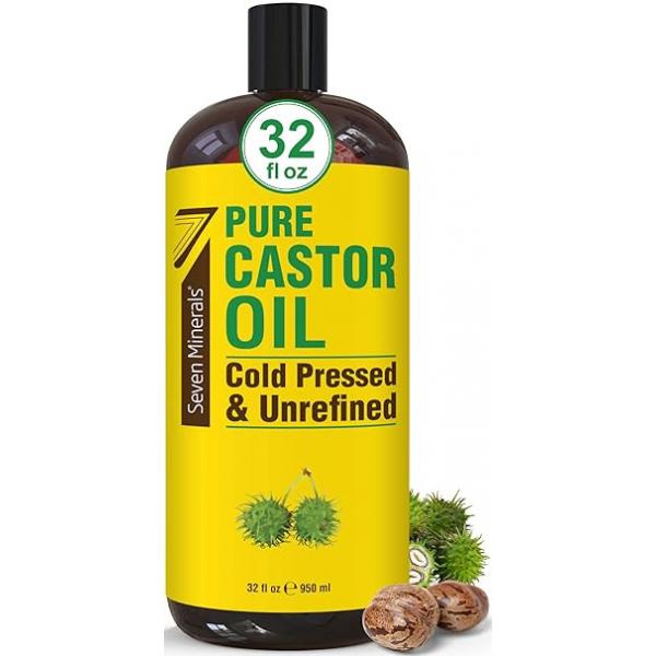 Pure Cold Pressed Castor Oil - Big 32 fl oz Bottle Unrefined & Hexane Free 100% for Hair Growth, Thicker Eyelashes Eyebrows, Dry Skin, Healing, Care, Joint and Muscle Pain