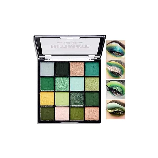 Green Eyeshadow Palette,16 Colors Shimmer Matte Eye Shadow Palette Highly Pigmented Long Wear Waterproof Makeup Professional Colorful Glitter Powder Palet