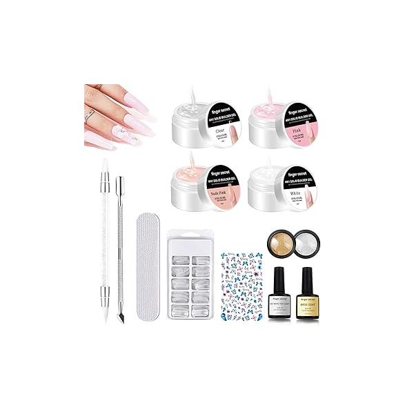 Solid Nail Builder Gel Set, Extension with Art Tools, DIY Non Stick to Hand for Art, Manicures Enhancement 3D Building & Sculpting Carving