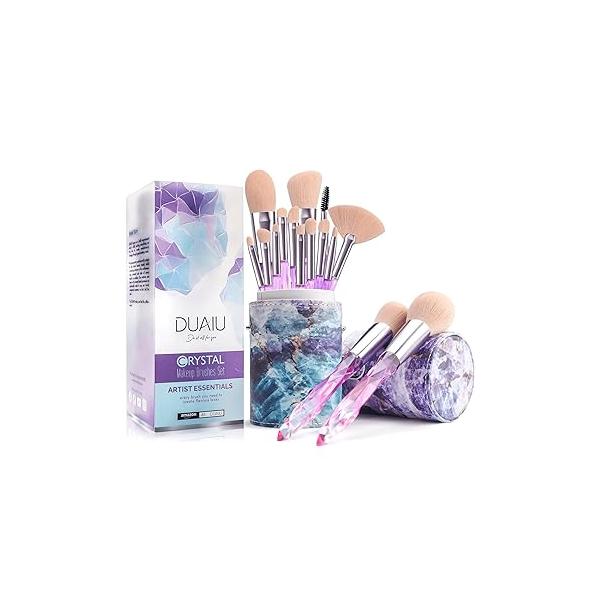 DUAIU Makeup Brushes 15pcs Premium Synthetic Bristles Crystal Handle Set Kabuki Foundation Brush Face Lip Eye Sets Professional with Starry Gift Box (Blue)