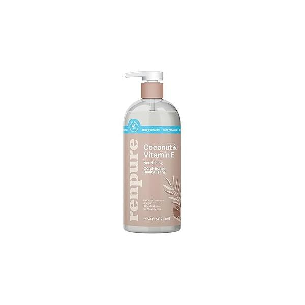 Renpure Plant Based Coconut and Vitamin E Moisturize Replenish Conditioner - Ideal for Dry, Lifeless Hair Leaves Silky Smooth Paraben Free Recyclable, Pump Bottle Design 24 fl oz
