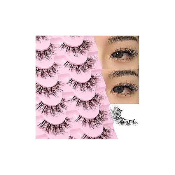 False Eyelashes 3D Wispy Natural Lashes 16mm Mink Look Clear Band Cat Eye 7 Pairs Fake Lash Pack by EYDEVRO