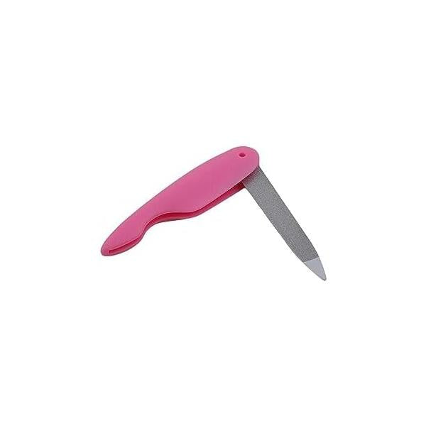 Pink Folding Nail File Metal Stainless Steel Professional Tool Double Sided and Files Nails Easily for Men Woman Foot, Hand Care