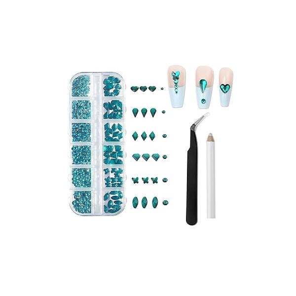YATOJUZI Rhinestones for Nails kit Crystal Ab Gems Flatback Irregular Round Rhinestone with Pick Up Tweezers and Pen Nail Charms Jewels Art DIY Decor Face Body Makeup Party Concerts 1440pcs