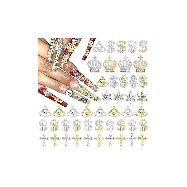 RODAKY 3D Alloy Butterfly Nail Art Charms - 12PCS Silver Butterflies With Gems and Rhinestones for Decoration