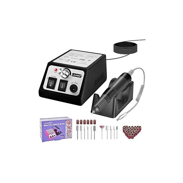 LAVAED Professional Electric Nail Drill Machine Kit - Low Noise Vibration with 156pcs Sanding Bands for Acrylic Drill, Gel Art Remover, Polisher, Manicure, Pedicure