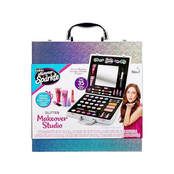 Shimmer 'n Sparkle Glitter Makeover Studio Beauty Kit - All-in-One for Eye, Cheeks and Lips Ages 8 Up