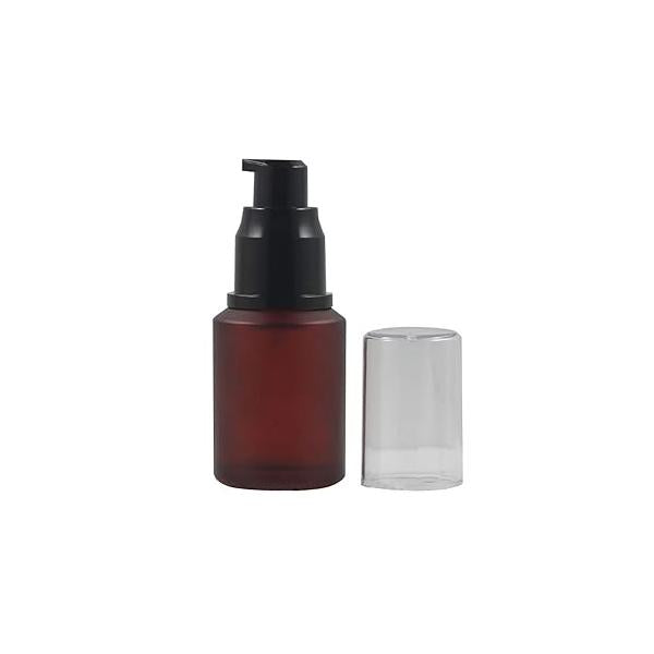 1PCS 30ML 1OZ Rose Red Empty Frosted Glass Pump Bottle with Transparent Cap Emulsion Lotion Essence Holder Refillable Portable Durable Cosmetic Container Jar Pot for Travel Vacation Daily Life
