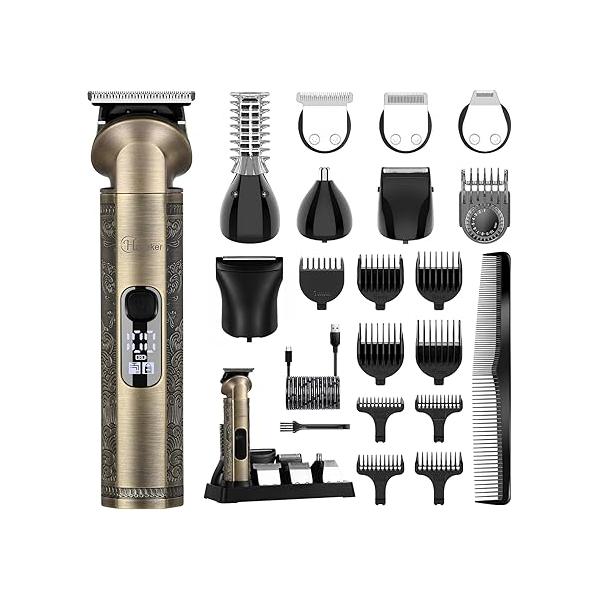 Hatteker Beard Trimmer Kit Professional Hair Clipper Zero Gapped T-Blade Electric Razor Shaver for Nose Ear Body Face Mustache Men Cordless Grooming 8 in 1