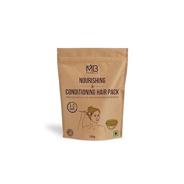 MB Herbals Hair Pack - Nourishing & Conditioning, Strengthens Roots, Deep Conditioning with Amla, Cinnamon, Aloe Vera, Sidr, Senna, Bakuchi, Aritha, Shikakai, Bhringraj, Brahmi, Indigo-8.81 oz