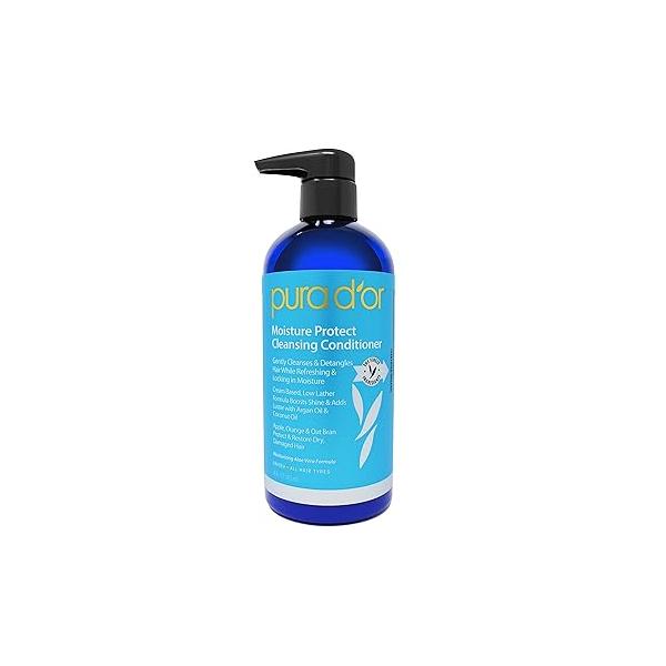 PURA D’OR Moisture Protect Cleansing Conditioner (16oz) Detangles & Restores Hair with Argan Oil, Lavender, No Sulfate, All Types, Men Women (Packaging may vary)