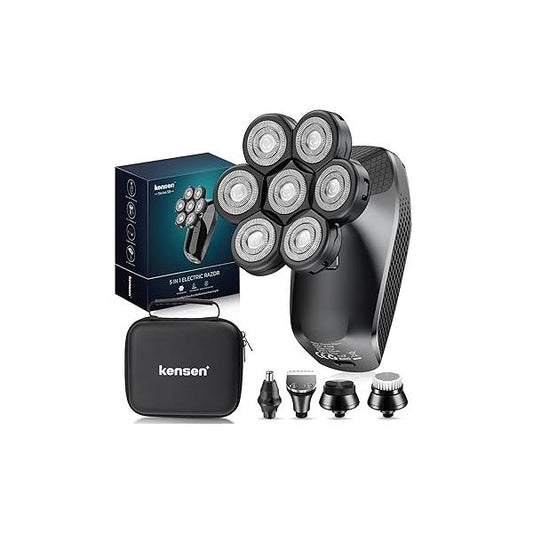 7D Head Shavers for Bald Men - 5 in 1 kensen Electric Hair Shaver, Razor with Nose & Beard Trimmer Cordless Rechargeable IPX6 Waterproof Wet Dry LED Display Gifts Travel Case