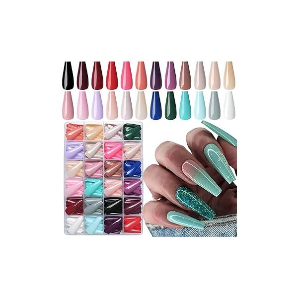 LoveOurHome 576pc Medium Press on Nails Almond Fake Full Cover Acrylic ons Nail Short Stiletto Glue Artificial Fingernail Tips 24 Colors for Women Girls Kids