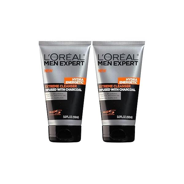 L'Oreal Paris Men Expert Hydra Energetic Daily Facial Cleanser with Charcoal, 2 ct.