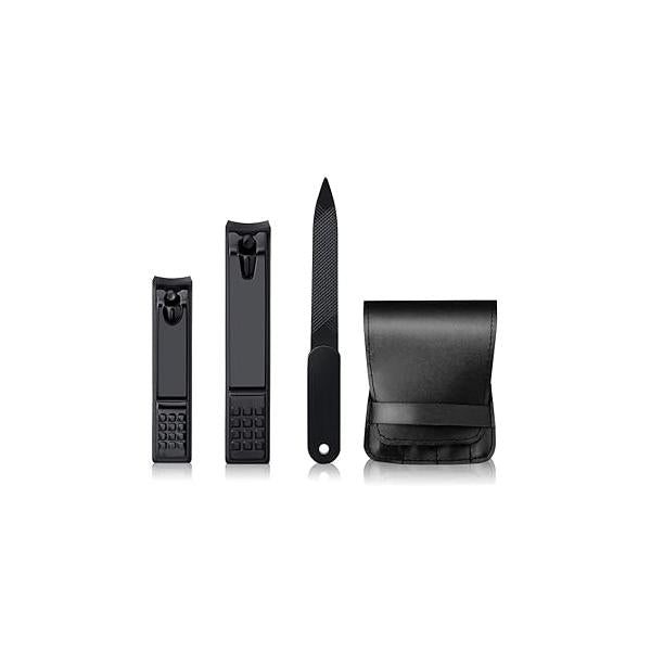 Nail Clippers Set Black Matte Stainless Steel Fingernail & Thick Toenail Ingrown Clippers, Perfect 3 pcs Clipper Cutter for Men and Women(Black)