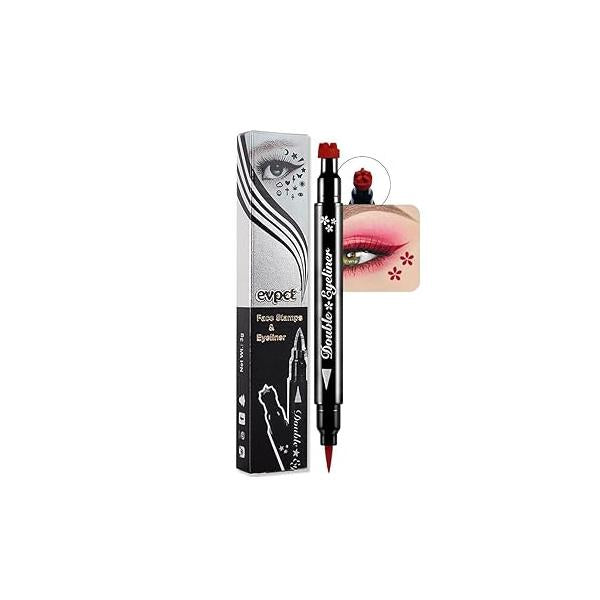 evpct 7Pcs Colored liquid Eye Liners Face Stamp Cosplay Gothic Makeup Set Kit for Beginners, Black Brown Purple Blue Red Pink Green Star Flowers Heart Moon Triangle Lightning Butterfly Stamps Eyeliner