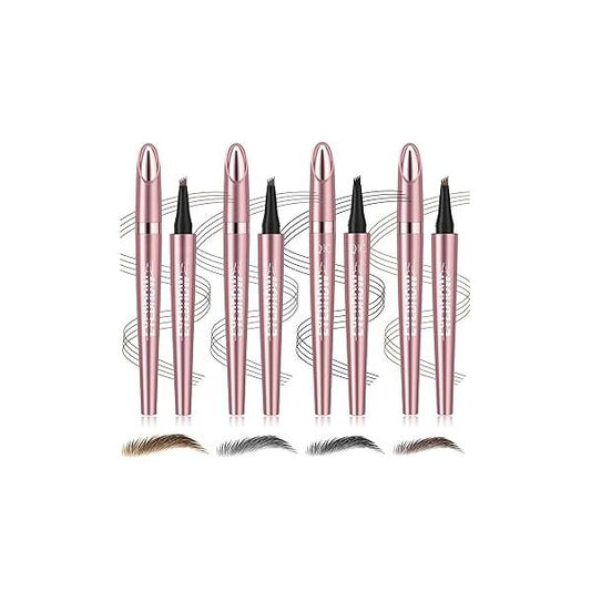 4 Pack 3D Eyebrow Pencil, Tip Microblading, 24 Hours Smudge Proof Brow Pen, Pen Makeup Natural Fine Stroke, Waterproof Pencil (Light Brown, Dark Grey, Black)