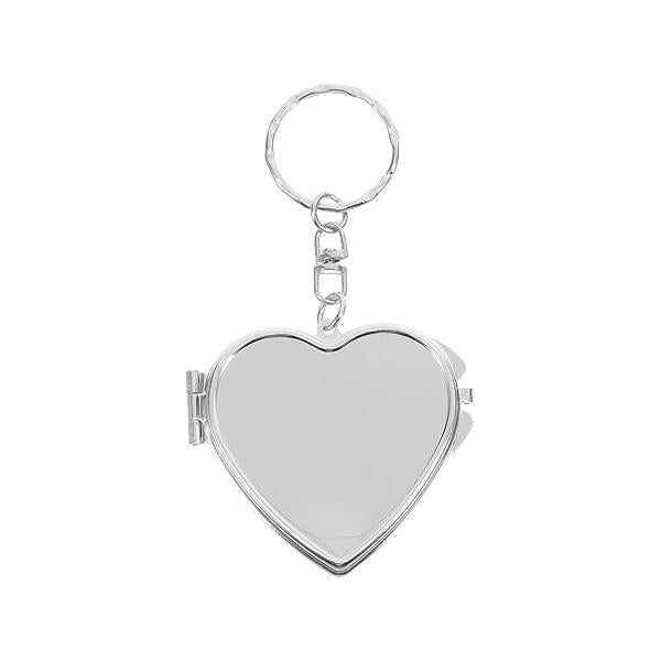 Mini Heart Shaped Silver Metal Foldable Pocket Mirror Keychain, 1.9"L x 1.8"W, 2 Pack