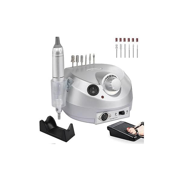 Professional Nail Drill Set 30000RPM E File Machine with Foot Pedal Nails Bits Electric Acrylic Kits Grinder for Gel at Home Salon Manicure Pedicure, White