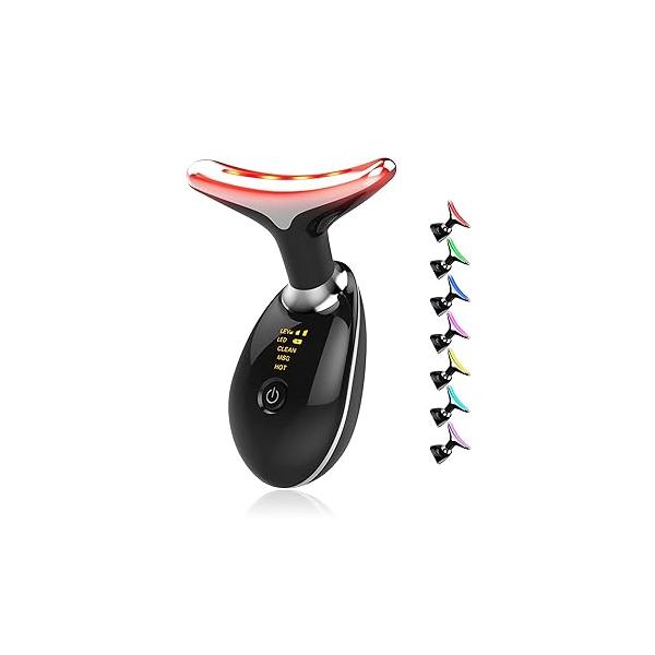 Face Massager with Led Light: 9-Color Facial Device - Neck Wrinkles Tightening Wand Vibration Tool for Skin Care, White