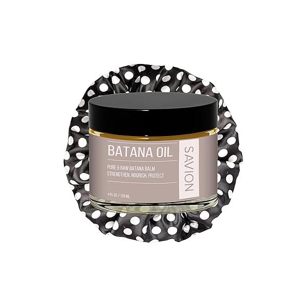 SAVION Raw Batana Oil for Hair Growth - 100% Natural Pure Balm Treatment Soft, Shiny and Fuller Strands Includes a Shower Cap, 4 Fl Oz, 120 ML