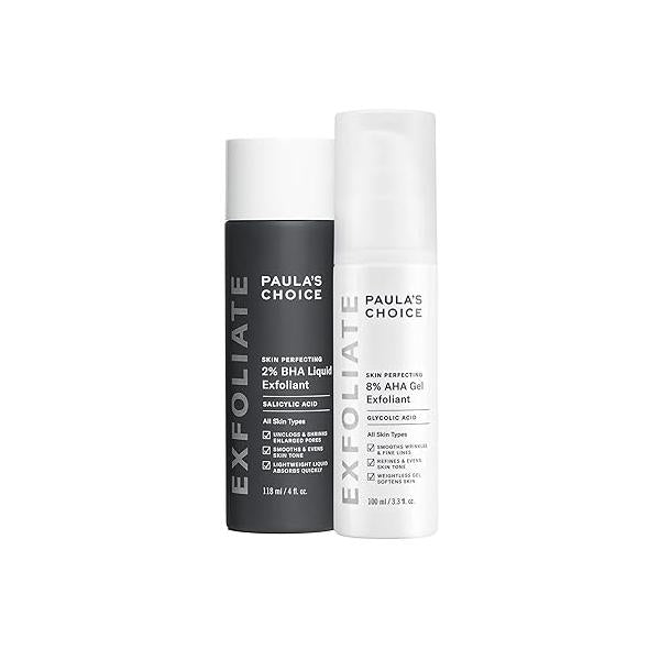 Paula's Choice SKIN PERFECTING 8% AHA Gel Exfoliant & 2% BHA Liquid Duo - Facial Exfoliants for Blackheads, Enlarged Pores, Wrinkles, and Fine Lines w/Glycolic Salicylic Acid